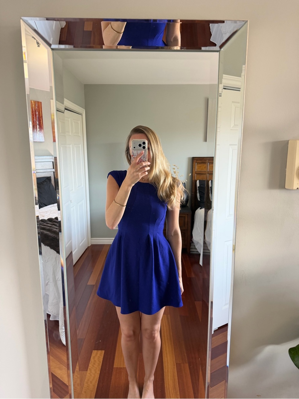 Topshop Blue Skater Cap Sleeved Mini Dress Size 4